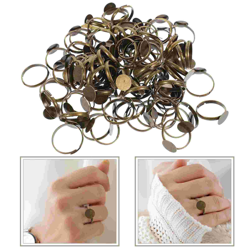 100 Pcs Jewlery Adjustable Ring Holder DIY Ring Finger Base Alloy Rings Blanks