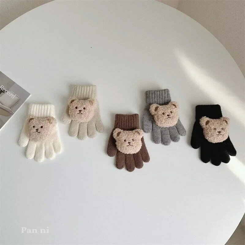 1 para ciepłych rękawiczek dla chłopca i dziewczynki ślicznej modnej rękawicy lalki z kreskówek niedźwiedzia dla dziewczynki ślicznej jesienno-zimowej ciepłej dziecięcej rękawicy