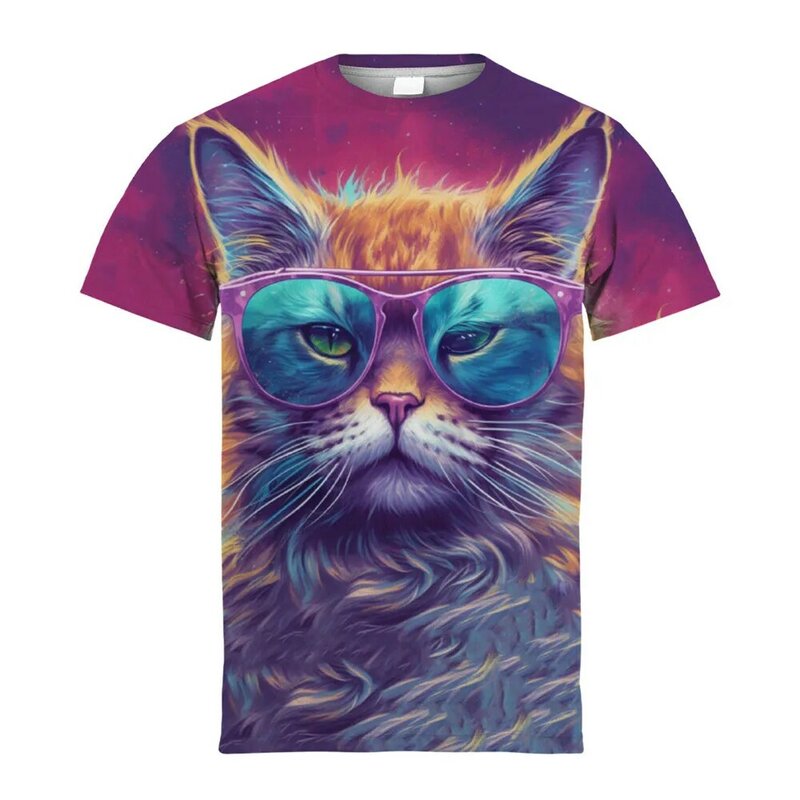 Odzież dziecięca nowatorskie koszulki z nadrukiem z okrągłym dekoltem i dekoltem koszulki dziecięce modne kostium kota letnia koszulka z krótkim rękawem dla chłopca