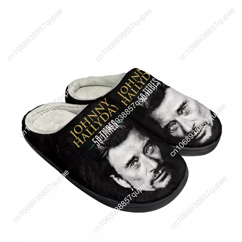 Pantoufles thermiques en coton personnalisées pour hommes et femmes, Johnny Hallyday, chanteur de rock, maison, sandales en peluche, impression 3D, chaussures décontractées pour garder au chaud