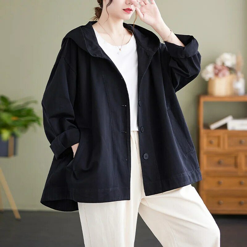 OHRYIYIE 여성용 긴 소매 오버사이즈 코트 및 재킷, 여성용 루즈 후드 재킷, 가을 겨울 패션