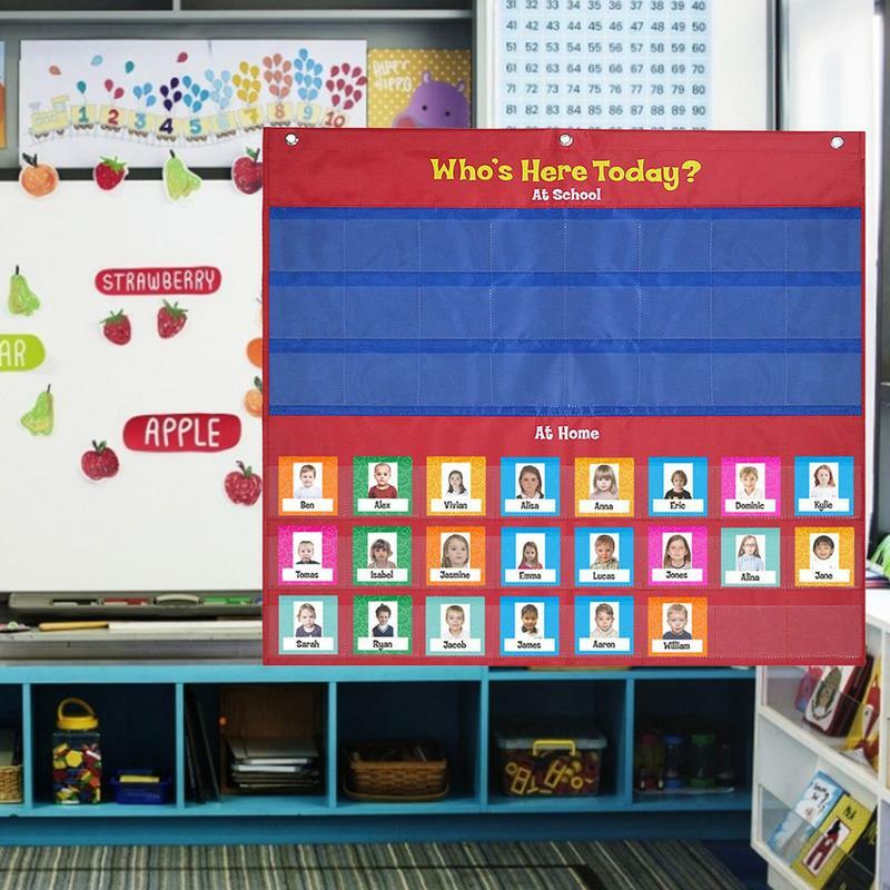 Classroom AttChimney Chart, Quem está aqui hoje, Helping Hands Pocket Chart, 72 Cards