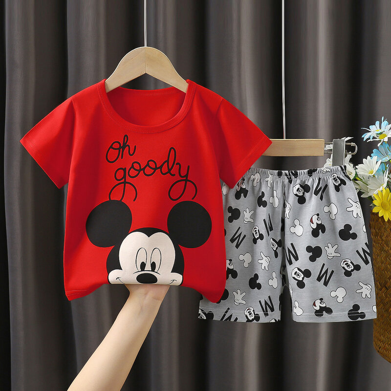 2 sztuk/zestaw letnie ubrania dla dzieci z krótkim rękawem dres dziecięcy dziewczęcy t-shirt dla chłopców + spodenki stroje Disney 1-4 lat