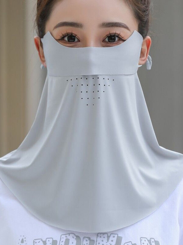 ผ้าไอซ์ซิลค์ของผู้หญิงโพลีเอสเตอร์ระบายอากาศได้ดีหน้ากากกรองแสงใหม่ฤดูร้อน2024