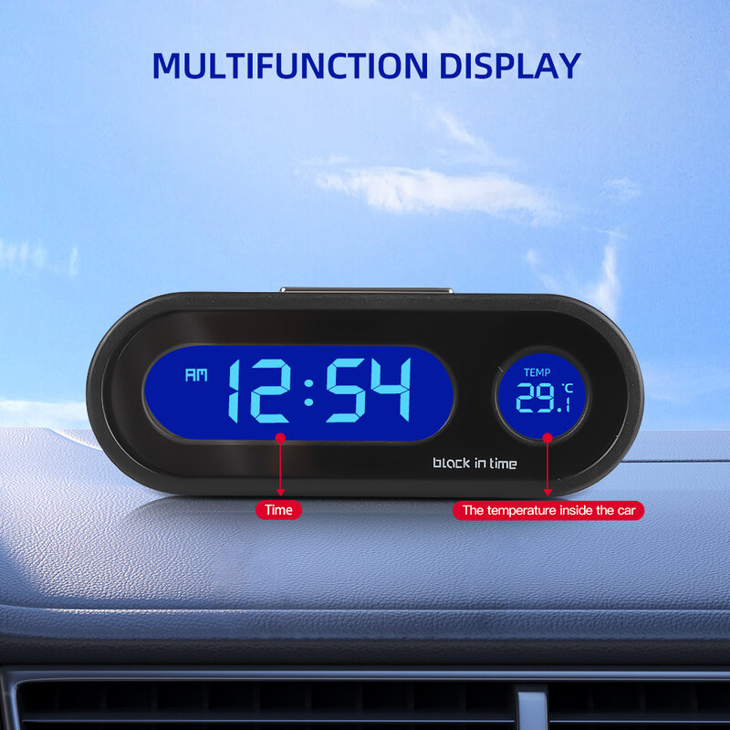 자동차 시계 시간 시계 미니 전자 자동 시계, 발광 실내 온도계 LCD 백라이트 디지털 디스플레이, 자동차 액세서리