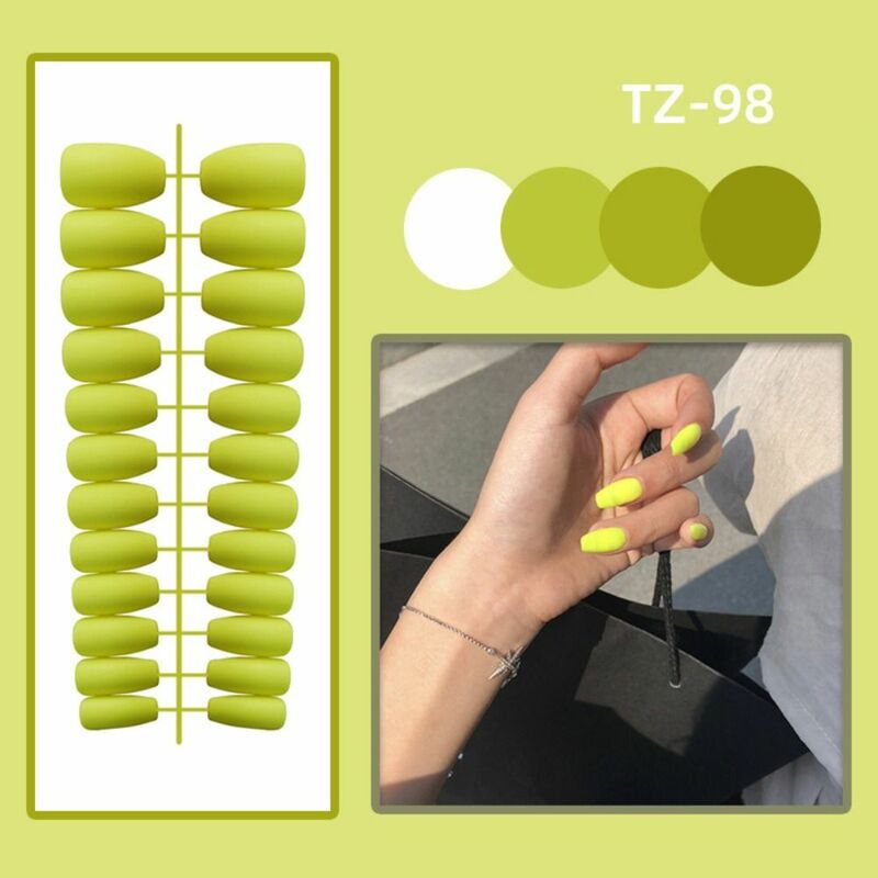 24Pcs Detachable Solid Color Fake Nails Matte Full Cover Press-on Nails Wearable Manicure Ballet Trapezoid False Nails Women