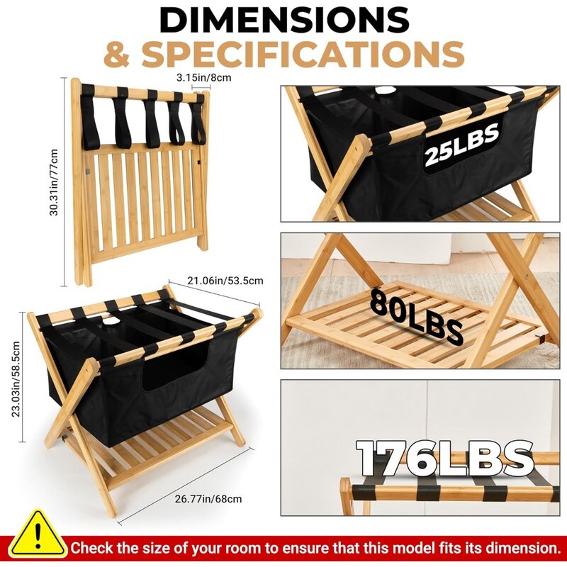 Folding Luggage Rack for Guest Room with Laundry Bag & Shoe Rack, Suitcase Rack for Guest Room Must Haves, Luggage Stands