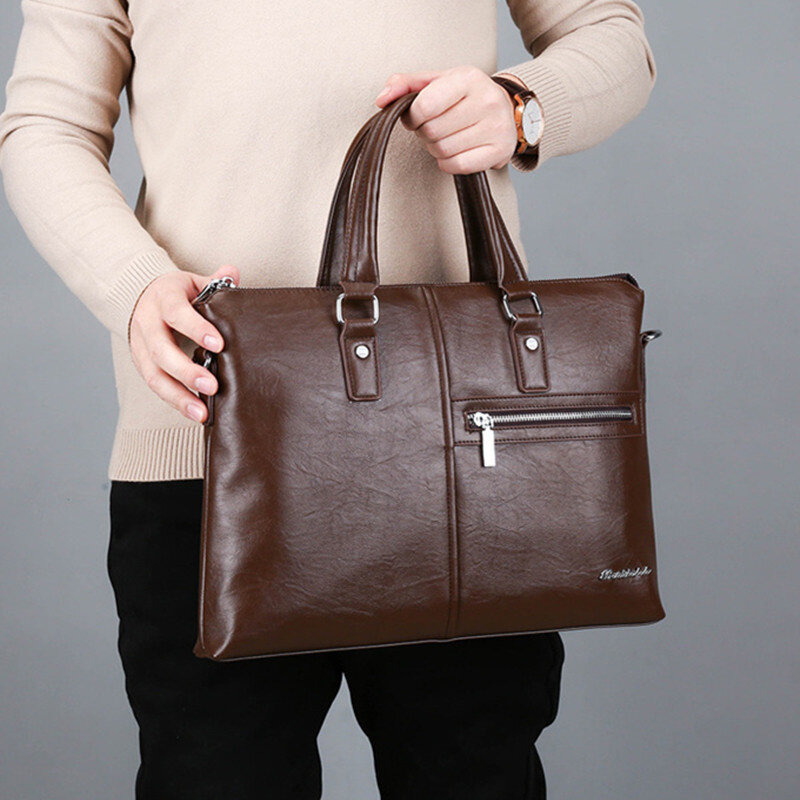 Maleta de zíper de couro masculino, bolsa vintage, ombro negócio, Messenger Bag, grande capacidade, laptop masculino, luxo