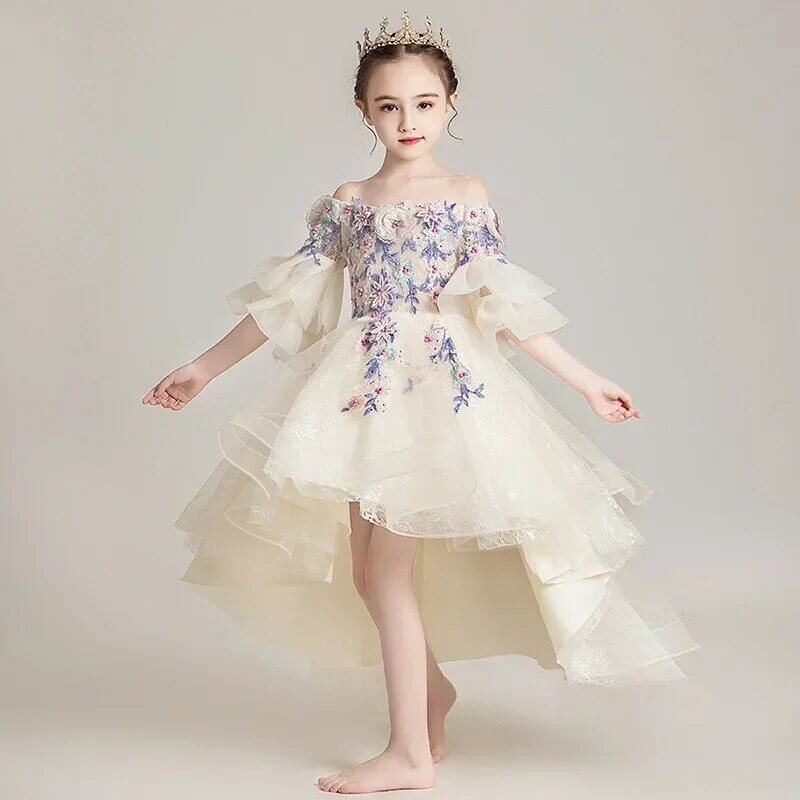 Bambini 2024 primavera nuovo filato soffice per bambini Performance pianoforte fiore occidentale vestito per bambini