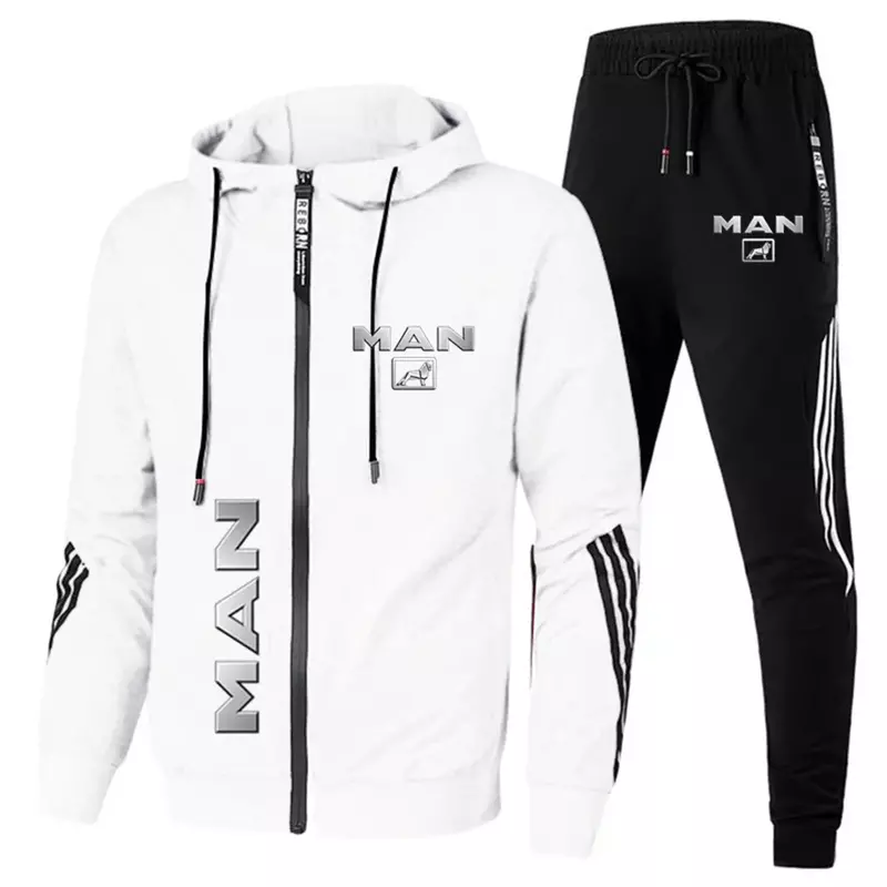 New Men's Sportswear MAN Car Logo Print Hoode Sweatshirt+Trousers Casual Fit Running Fitness Men's Sportswear