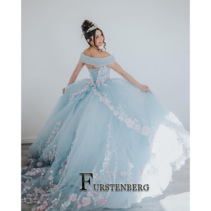 Fanshao zarte Korsett kleider für Quince anera Applikationen süß 15 16 Jahre Pailletten Tüll Perlen auf Bestellung Vestidos de Baile gemacht
