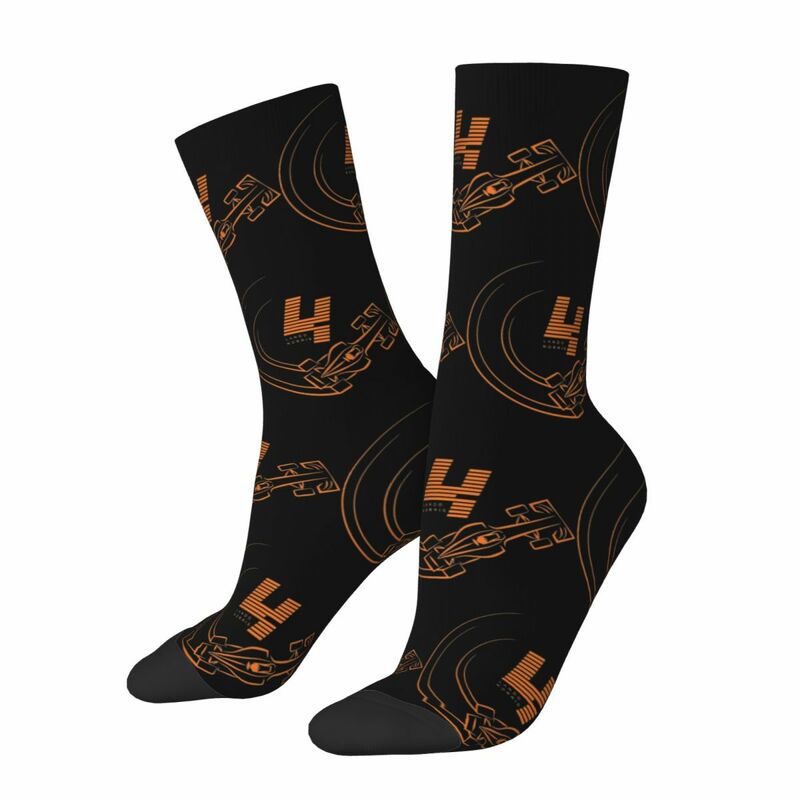 Colorful Lando Norris 4 Logo Basketball Socks Auto Racing Polyester Middle Tube Socks for Unisex Breathable
