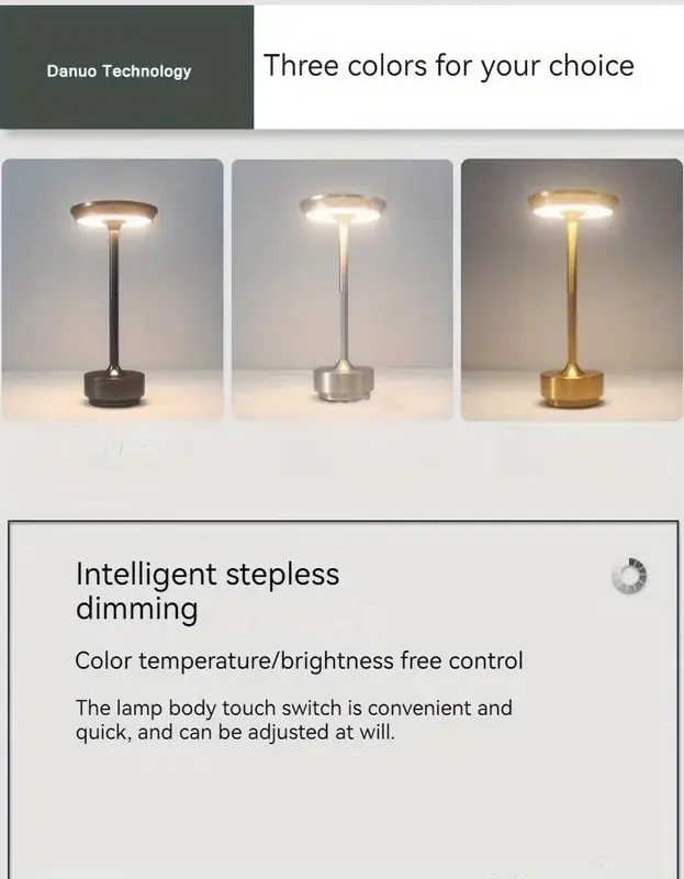 Rechargeable cordless table lamp 3-color stepless dimming can be used for 18 hours portable LED table lamp, suitable for bedroom