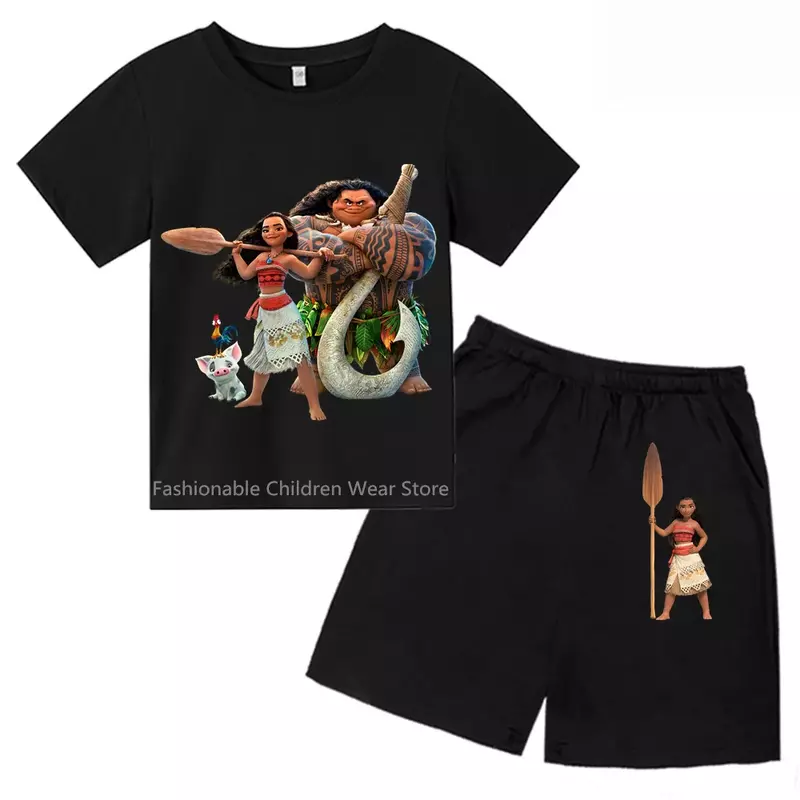Camiseta e shorts Ocean Quest da Disney para crianças, Desenhos animados fofos, Algodão, Casual, Verão divertido, Divertimento, 2024