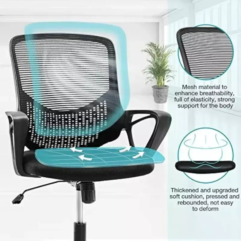 Ergonômico Office Home Desk com braço fixo, cadeira executiva do computador, espuma macia Almofada do assento, apoio lombar, malha