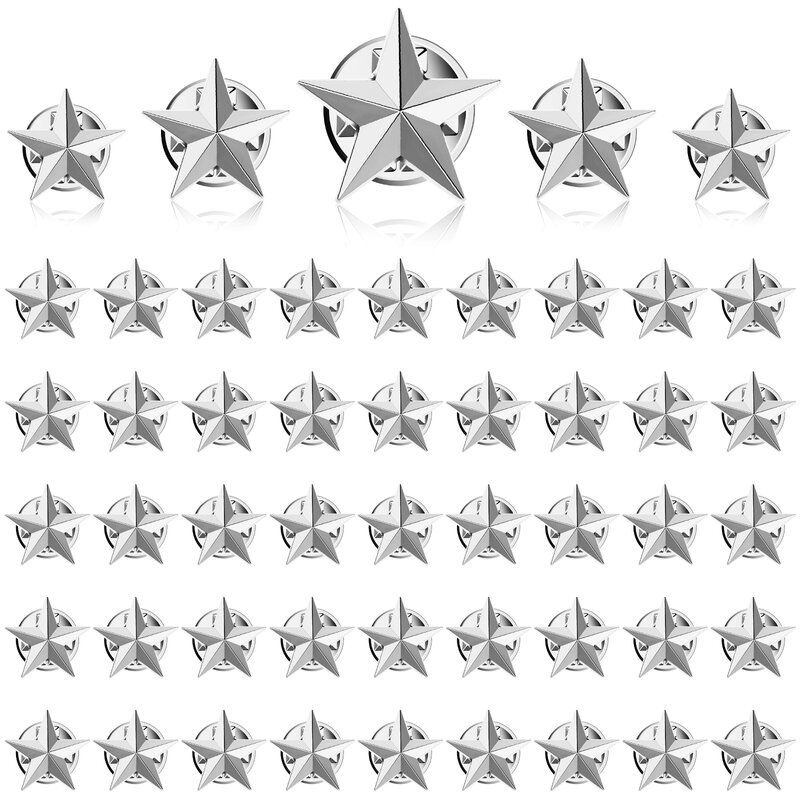 50 Pieces Star Badge Lapel Pin 4th of July Memorial Day Veterans Day Party Silve