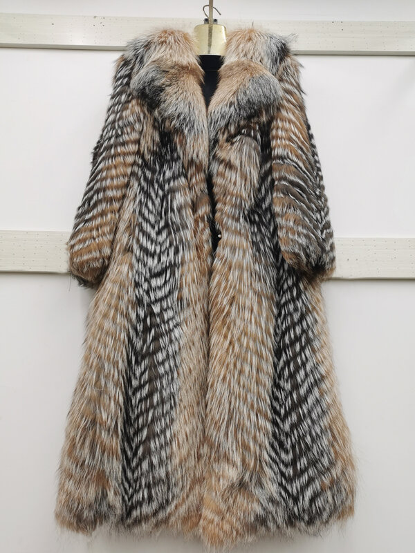 Winter new ladies 100% fox fur coat with colorful stripes long cardigan luxury elegant plus size clothes coat can be customized