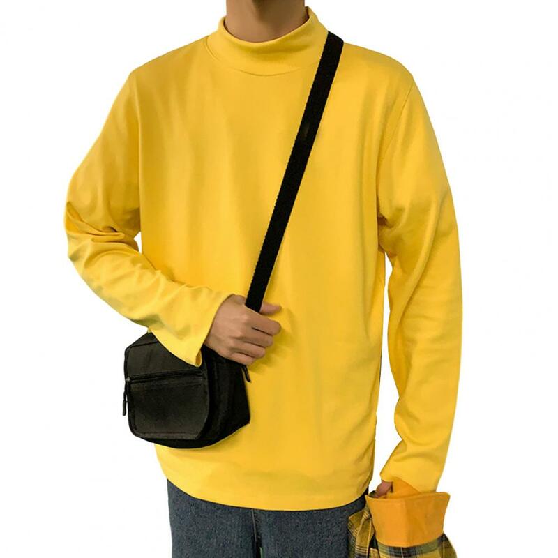 Camiseta holgada de cuello alto para hombre, Jersey informal de manga larga, suave, sólido, protección del cuello, ropa de invierno, novedad