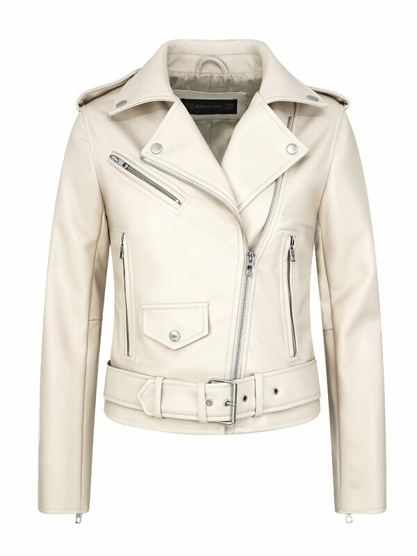 Женская мотоциклетная куртка на молнии, винтажная куртка из мягкой искусственной овечьей кожи с поясом, пальто из искусственной кожи для осени и зимы, 2023