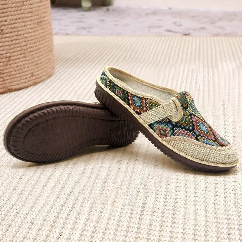 Zapatillas De lino bordadas para Mujer, Zapatos informales transpirables De estilo étnico, a la moda, para exteriores, 2024