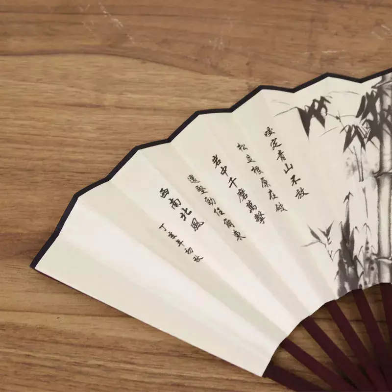 1 pz retrò ventaglio di seta pieghevole stile cinese decorativo uomo tasca manico di bambù ventaglio tenuto in mano bomboniere decorazione della casa artigianato