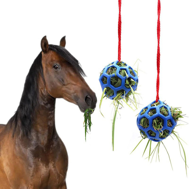 ลูกบอลป้อนหญ้าแห้งของเล่นแขวนลูกบอลป้อนอาหารสำหรับม้าแพะแกะบรรเทาความเครียดลูกบอลรักษาม้า
