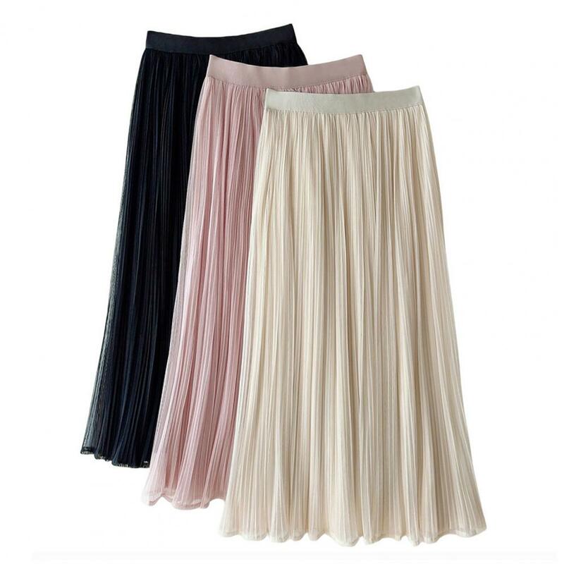 A-line Skirt Elegant Women's Pleated Skirt Collection Mid-rise Solid Color Midi Skirt Slimming A-line Style with for Daily