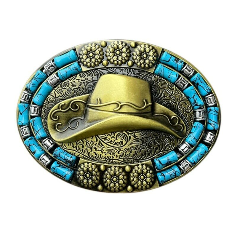 Western Engraving Belt Buckle Silver/Bronze Buckle Cowboy Hat Belt Buckles Birthday Gifts for Father