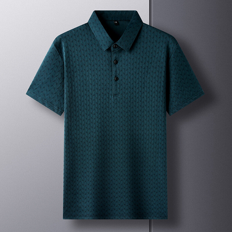 Kaus lengan pendek pria, T-shirt sutra es kasual bisnis Polo atasan kerah Lapel sutra dingin musim panas