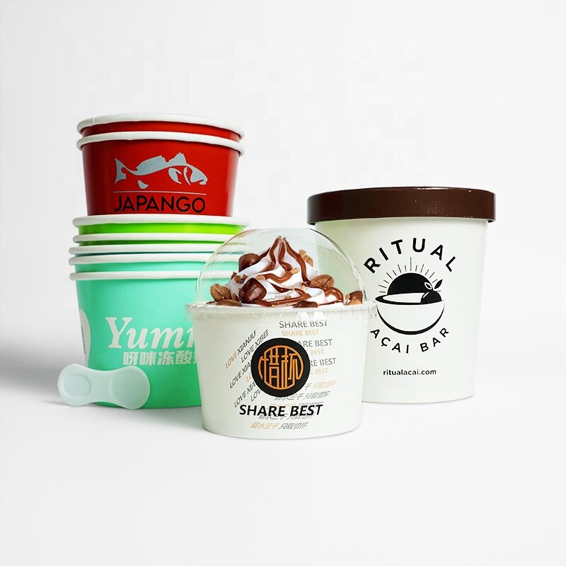 Customized productCustom Logo Printed Ice Cup Yogurt Gelato Bowls 3/4/5/8/12/16OZ Disposable Single Wall Paper Cup