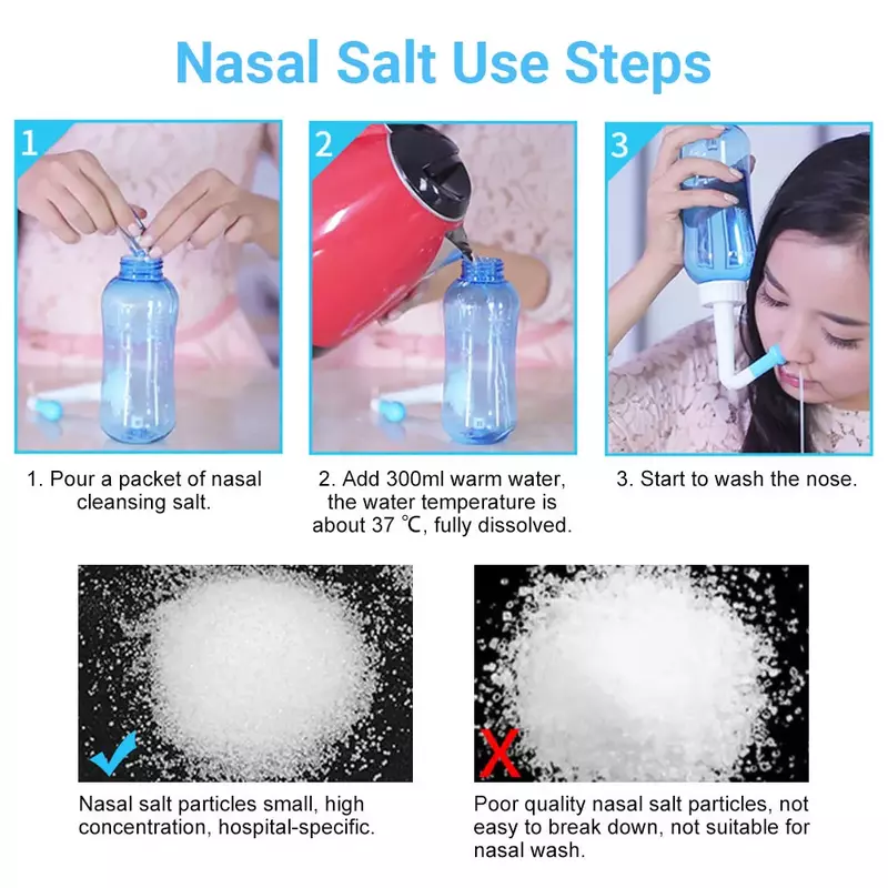 Salt Nasal Wash para adultos e crianças, alívio da rinite alérgica, cavidade nasal, protetor, irrigação, limpador, 2,7g, 60pcs
