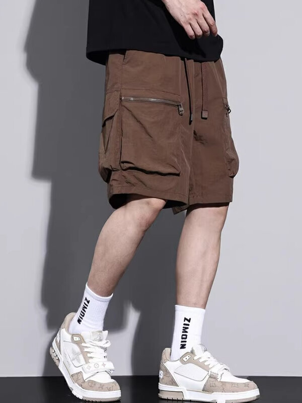 Shorts Men Korean Style Summer Zipper Pockets Youthful Breathable All-match Drawstring Fashion Cozy Simple Schoolboys Handsome