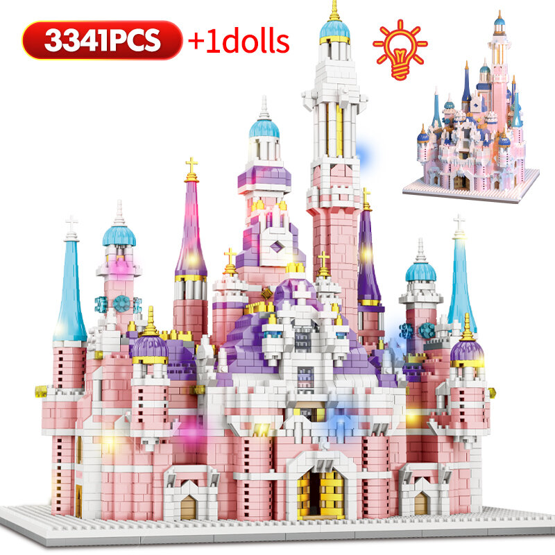 Mini City House Building Blocks para meninas, figuras de tijolos, Princess Castle, desenhos animados, Dream Tale, brinquedos de arquitetura, luzes LED, 3341pcs