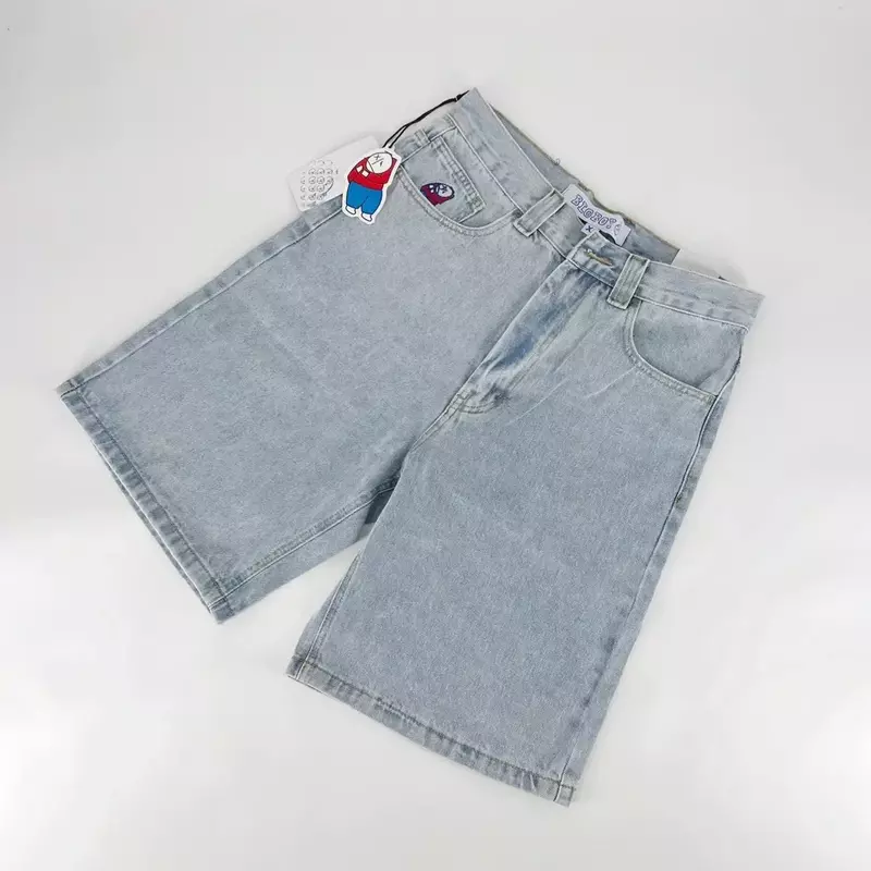 Harajuku Retro Y2k Big Boy Embroidery Hip Hop Jeans Cartoon Graphic Streetwear Denim Shorts Baggy Gym Basketball Shorts Men