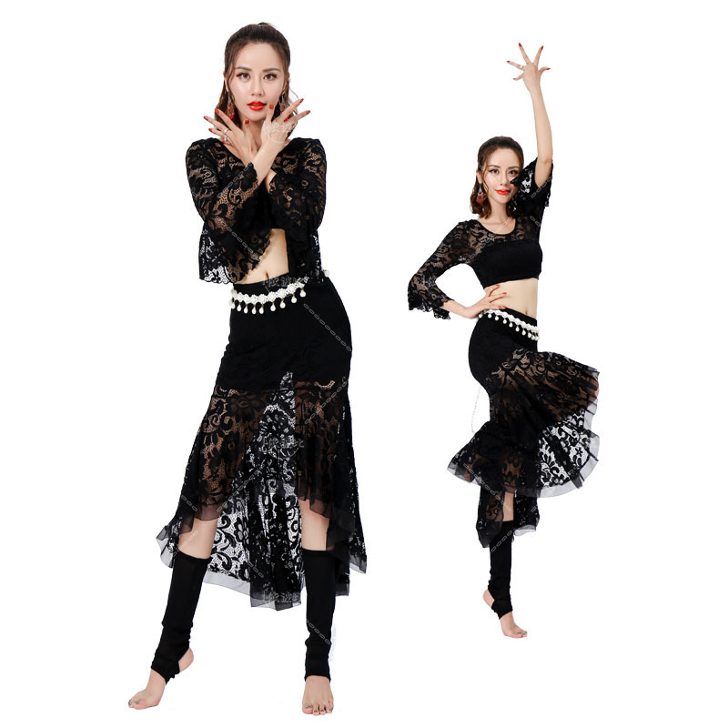 Belly Dance Long Skirt Set Performance Stage Dance Lace Suit Carnaval Disfraces Festival Rave Outfit Suits For Oriental Dance
