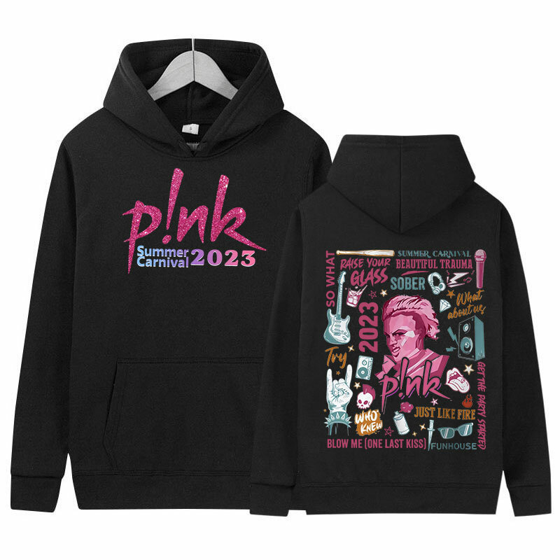 P!nk Pink penyanyi musim panas Karnaval 2023 tur Hoodie pria wanita Hip Hop Retro Pullover Sweatshirt mode pakaian Hoodie ukuran besar