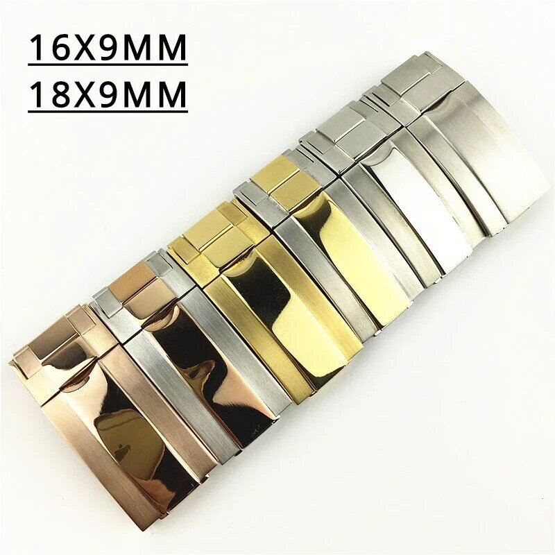 Watches Accessories For Rolex Submariner Series 16 18X9mm Strap Man Watch Button Folding Safety Buckle Steel Watch Solid Clasp