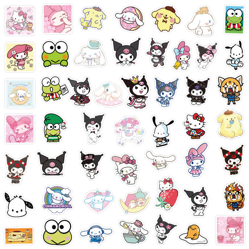 10/50/100/150 pçs bonito dos desenhos animados sanrio kuromi olá kitty adesivos anime decalque portátil telefone do carro bagagem kawaii papelaria adesivo