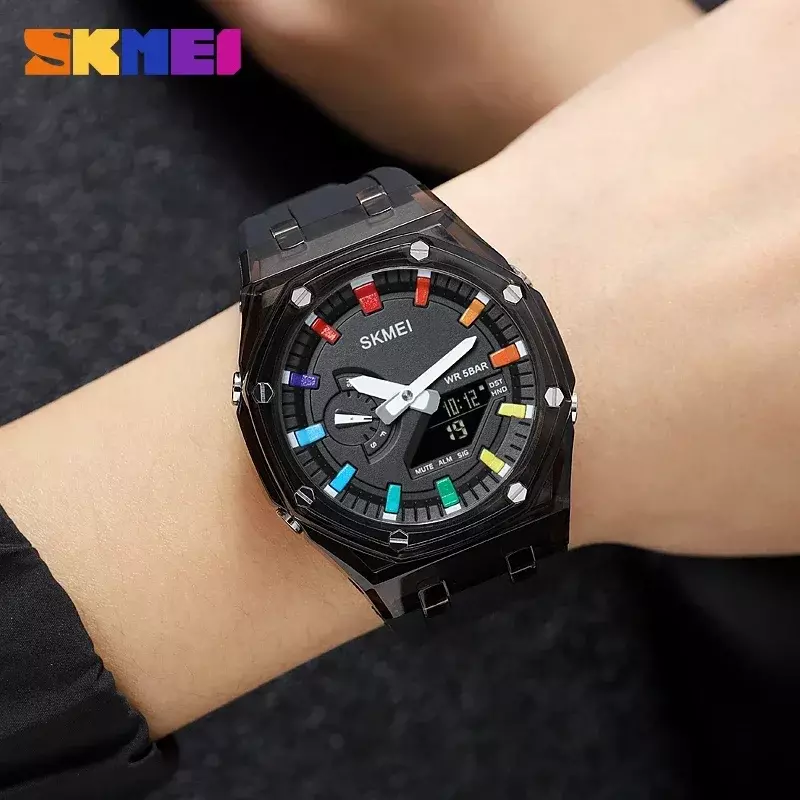 Skmei-relógio de pulso masculino, impermeável, com contagem regressiva, cronômetro, luz led, movimento eletrônico, alarme 5, 2 vezes, digital, 2100