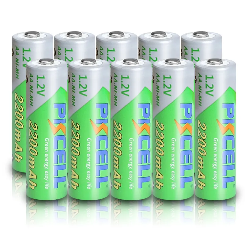 PKCELL-NIMH Baterias Recarregáveis AA, Baterias Ni-MH para Brinquedos Câmera, 1.2V, 2A Pré-carga, 2200mAh, 10Pcs