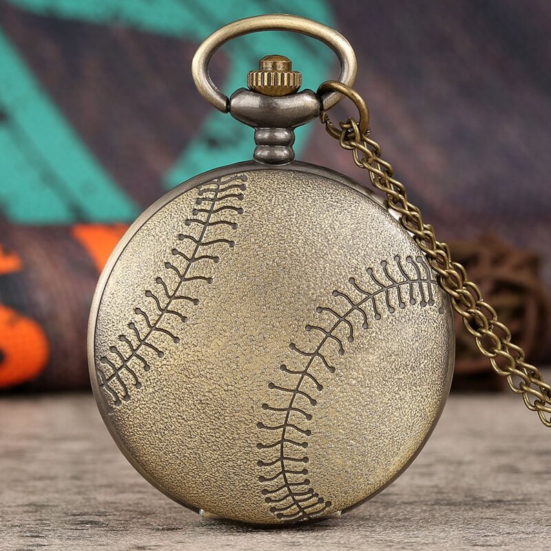 Unique Bronze BaseBall Design Softball Outdoor Jewelry Necklace Pendant Chain Clock Hours Souvenir Cosplay Gifts  Sport Watches