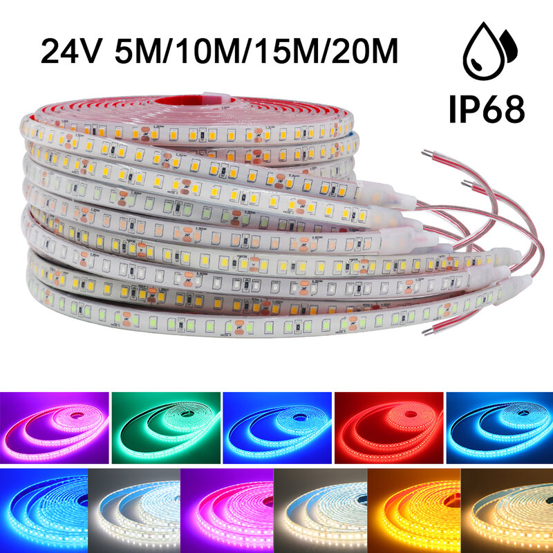 IP68 Waterproof LED Strip Lights 24V 2835 120Leds/m Warm Natural White Red Green Blue Flexible Luces Led Tape Underwater Decor
