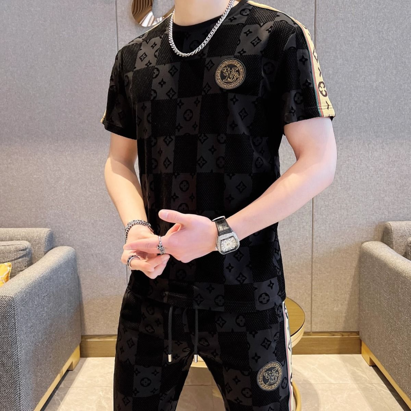 Summer New Print Fashion Casual Short Sleeve Pants Suit Men's High-end Trend Two-piece Simple and Comfortable Sports Suit