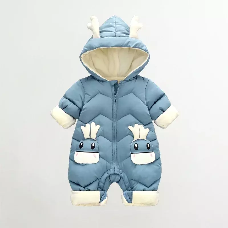 2023 Baby Winter Snowsuit Plus Velvet Thick Baby Boys Jumpsuit 0-2 Years Newborn Romper Baby Girls Overalls Toddler Coat