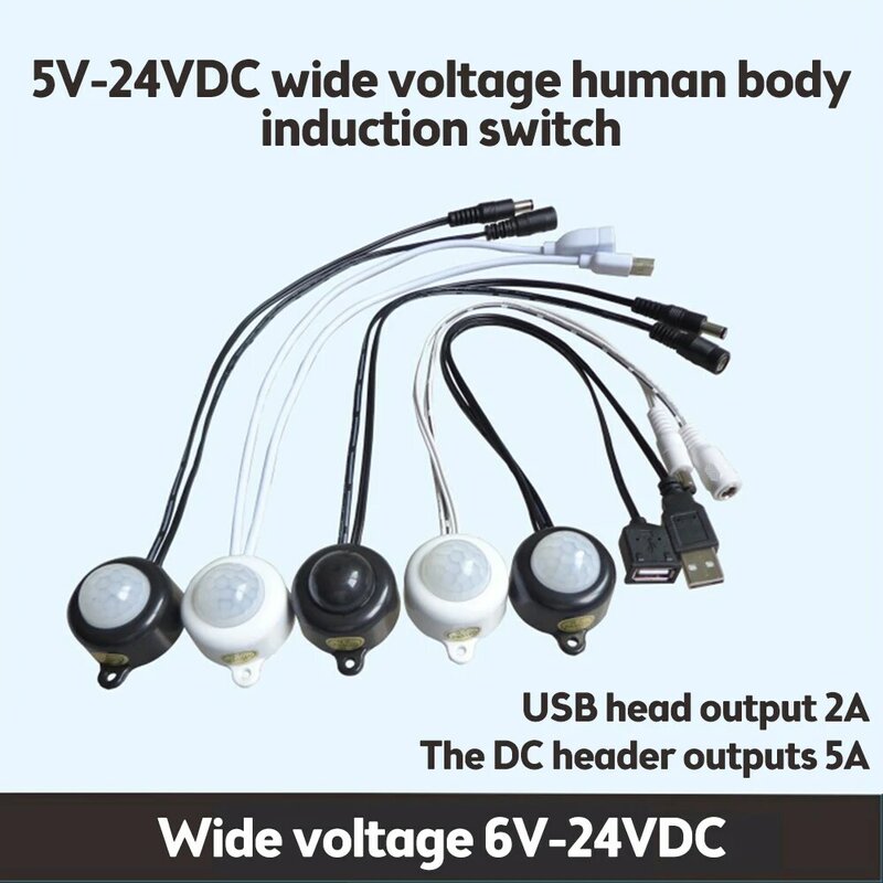 USB Infravermelho PIR Sensor de Movimento, Sensor do Corpo Humano, Detector DC para Luz LED, 5V, 12V, 24V