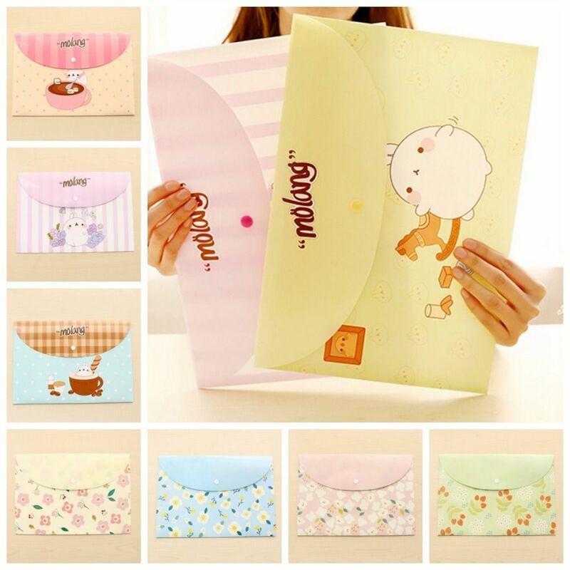 Cartoon Animals PP Snap Button File Bag Large Capacity Archive Folder A4 File Folders Pouch Flower Waterproof File Organizer
