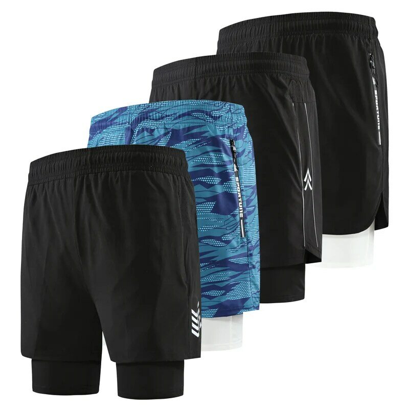 Pantalones cortos deportivos de dos capas para hombre, pantalones de chándal de culturismo, transpirables, de secado rápido, para verano