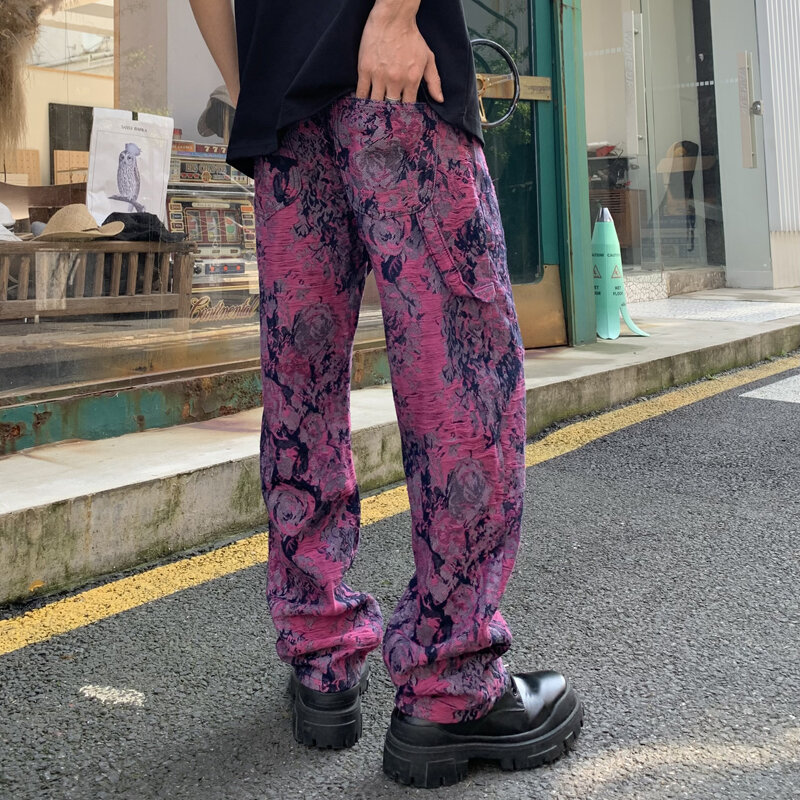 Индивидуальные уличные высококачественные модные мужские джинсы, прямая свободная модная жаккардовая повседневная одежда с принтом в стиле хип-хоп