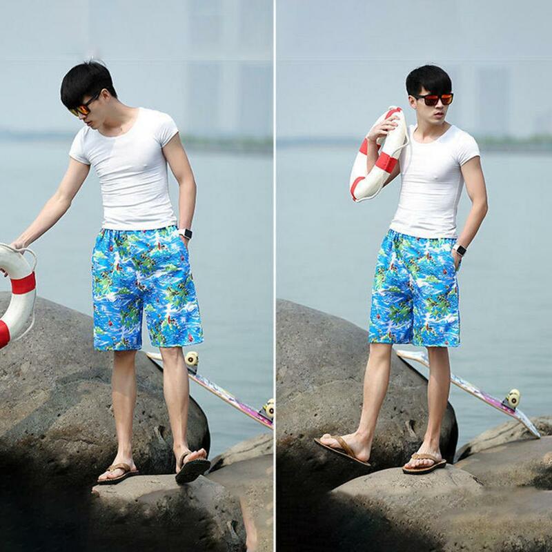 Pantalones cortos de playa para hombre, ropa de playa con estampado de árbol Tropical, secado rápido, pierna ancha, informal