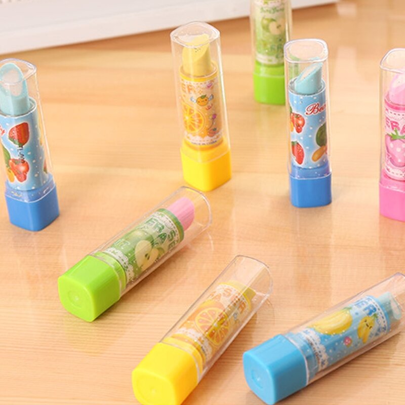 Portable Lipstick Erasers Revolve Open for School Classroom Rewards Novelty D5QC